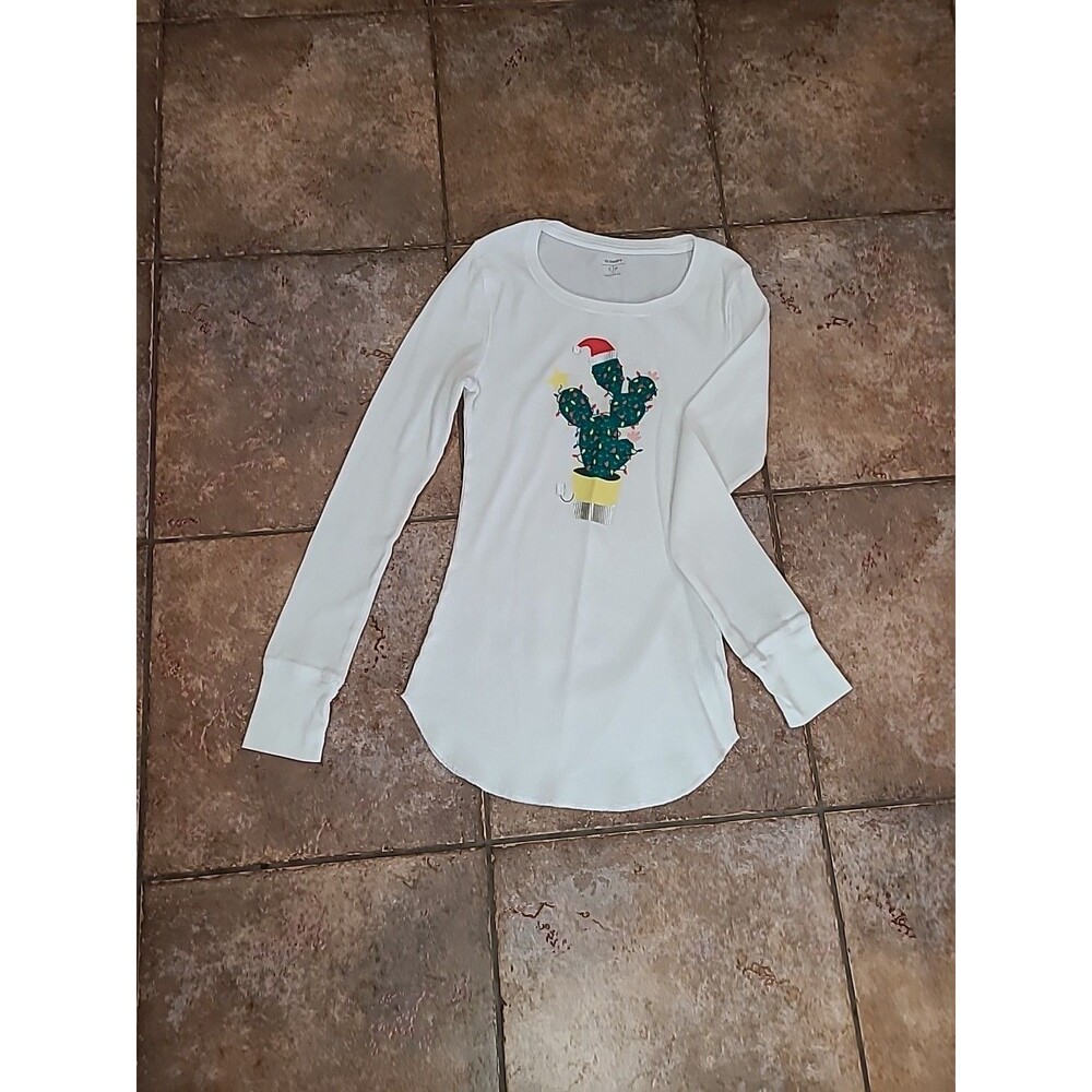 Old Navy Christmas Cactus Long Sleeve Thermal Size S White